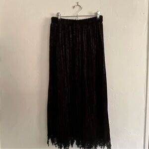 Four Seasons Black Crushed Velvet Lace Maxi Skirt Medium Vintage